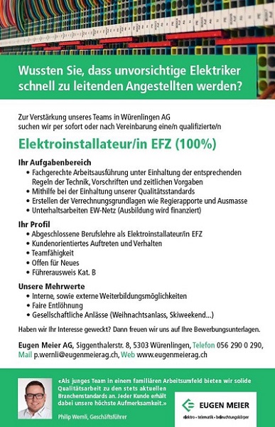 Stelleninserat_Elektroinstallateur